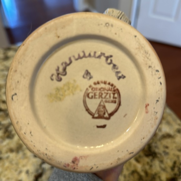 Vintage Original Gerzit W. Germany Handgemalt Long Horn Lidded Beer Stein 9.5” - Picture 8 of 8